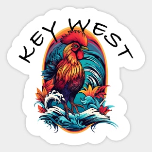 Key West Rooster Design, with Black Lettering Sticker